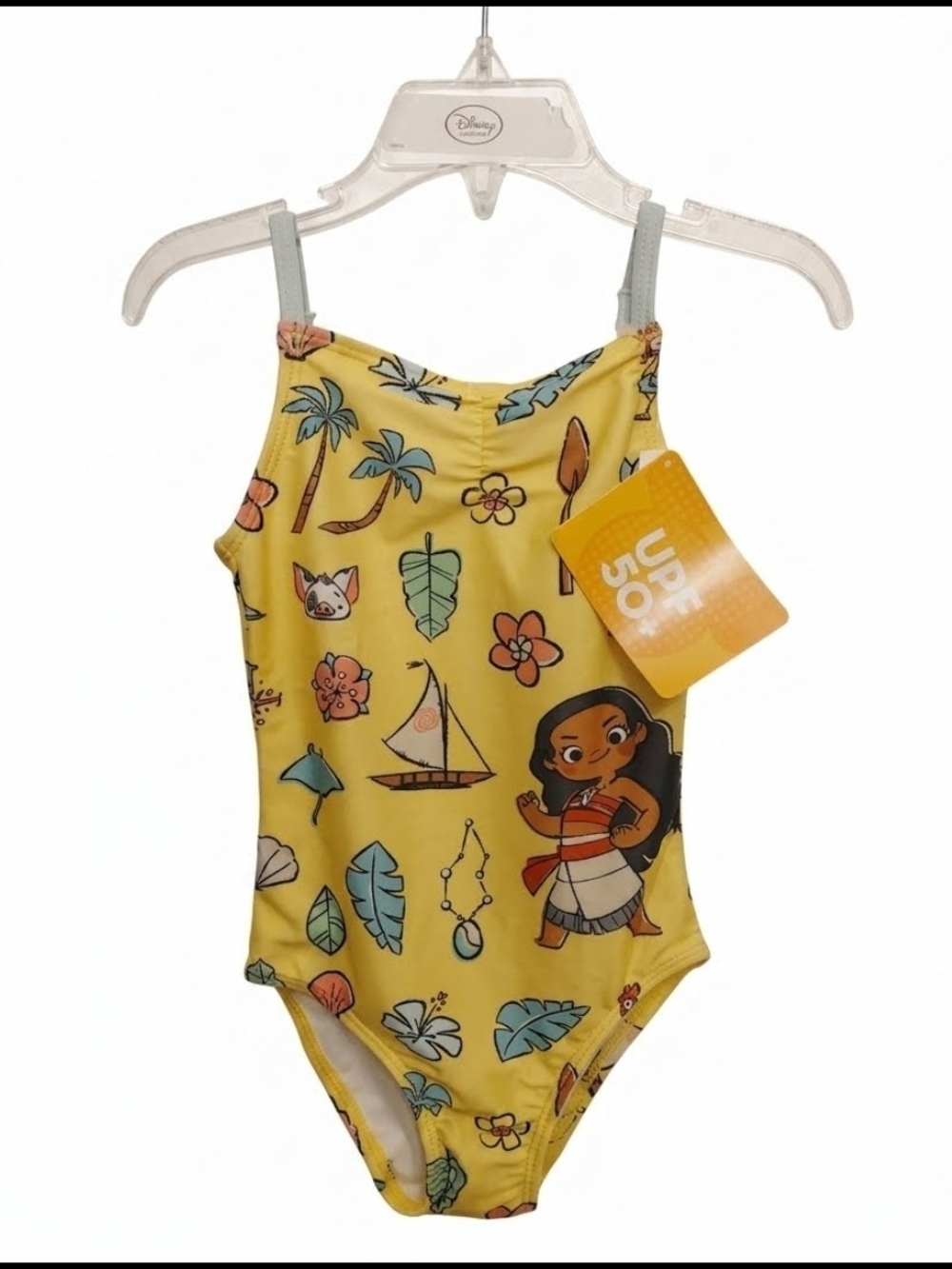 Disney Yellow Moana Tropical Print Girls One-Piece Swimsuit